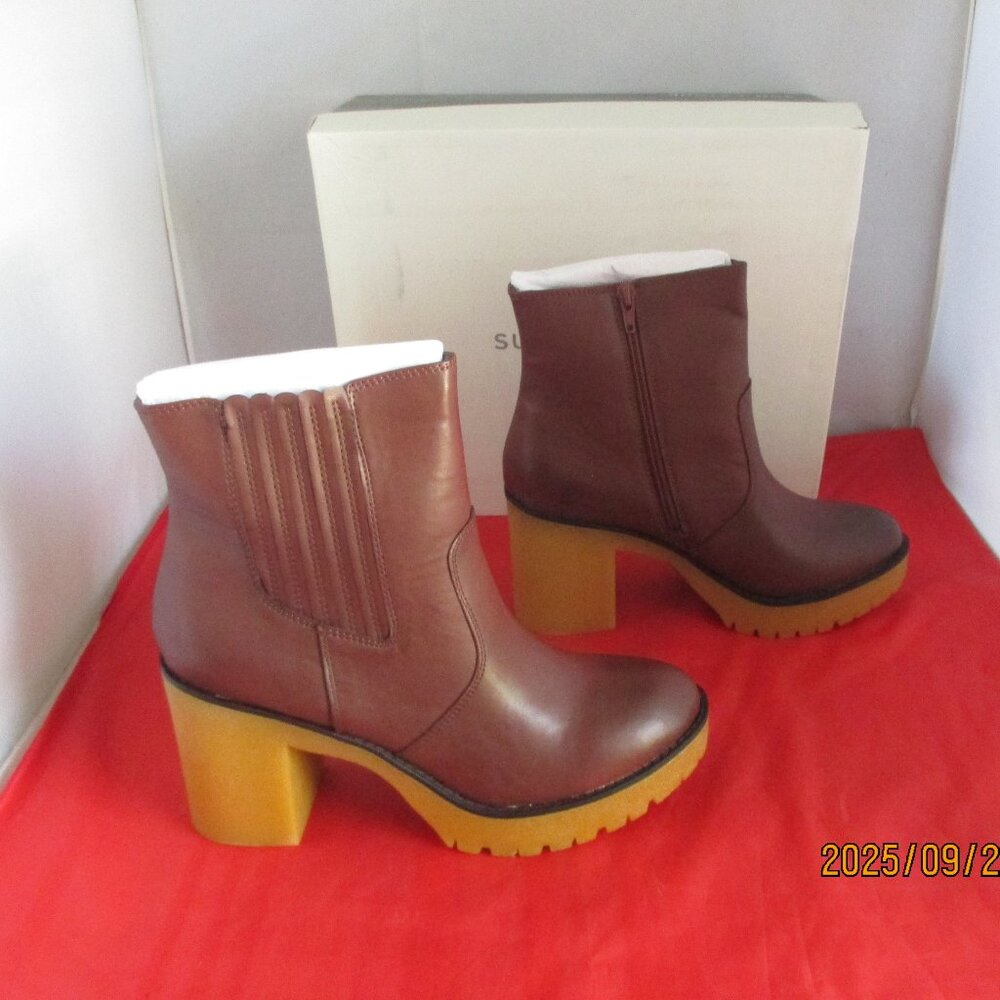 Sun + Stone Lennii Lug Sole Booties $89 - US Size 9 1/2 - Mahogany - 1365